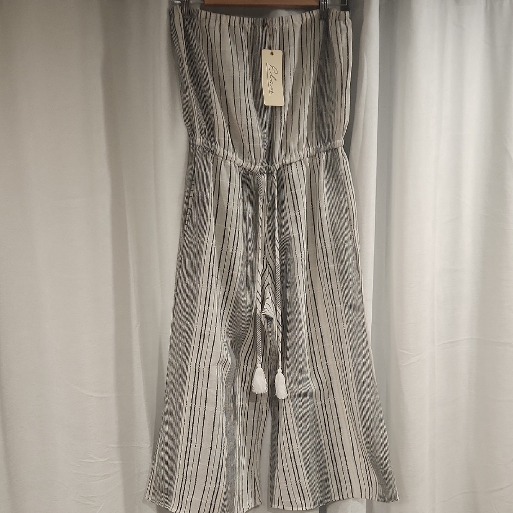 Elan Black and White Striped Jumpsuit